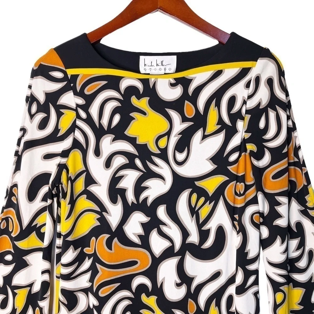 NICOLE MILLER Long Sleeve Sheath Dress Size 8 in Vibrant Multi Print